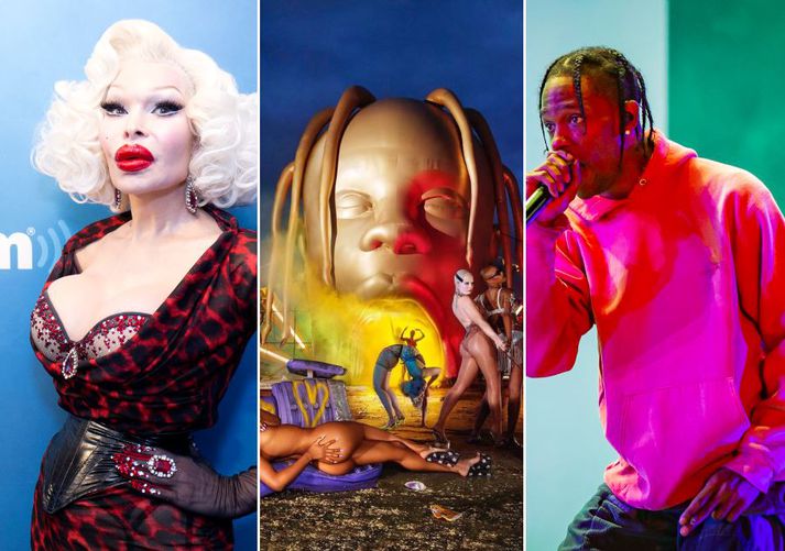 Amanda Lepore, plötuumslagið umtalaða, Travis Scott. Samsett mynd.