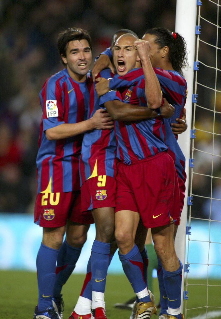 Leikmenn Barcelona fagna í kvöld