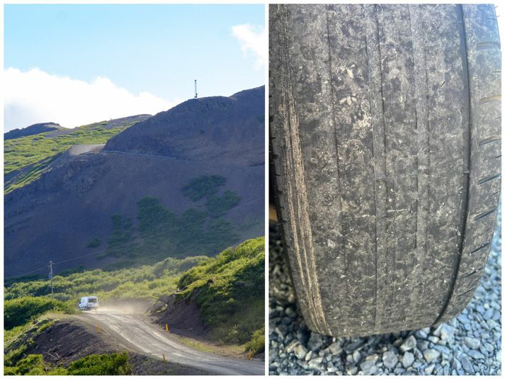 Ástandið á dekkjunum er í lakara lagi eins og sjá má á myndinni.
