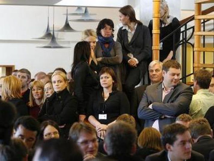 Frá starfsmannafundi í Landsbankanum.