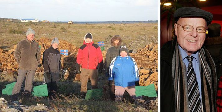 Varðmenn Hraunavina við Gálgahraun klukkan sjö í morgun