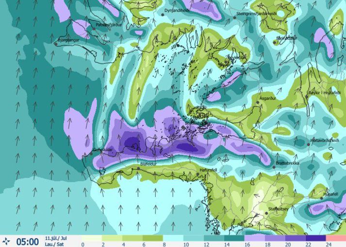 Vindasamt verður á vestur- og norðvestanverðu landinu í nótt og í fyrramálið.