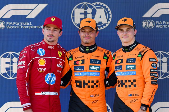 Þessir þrír ræsa fyrstir í Austurríki á morgun. Frá vinstri: Charles Leclerc, Lando Norris og Oscar Piastri