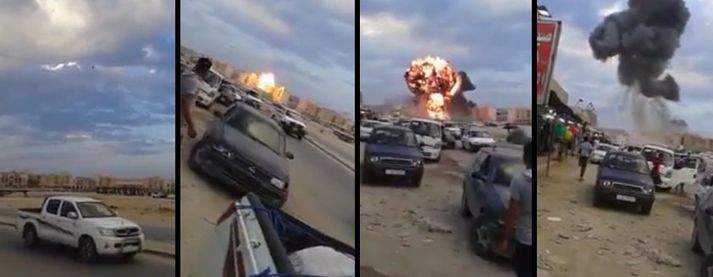 Hér sést flugvélin hrapa.