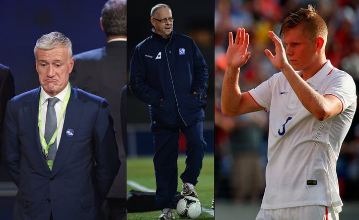 Lars Lagerbäck, Didier Deschamps og Aron Jóhansson.