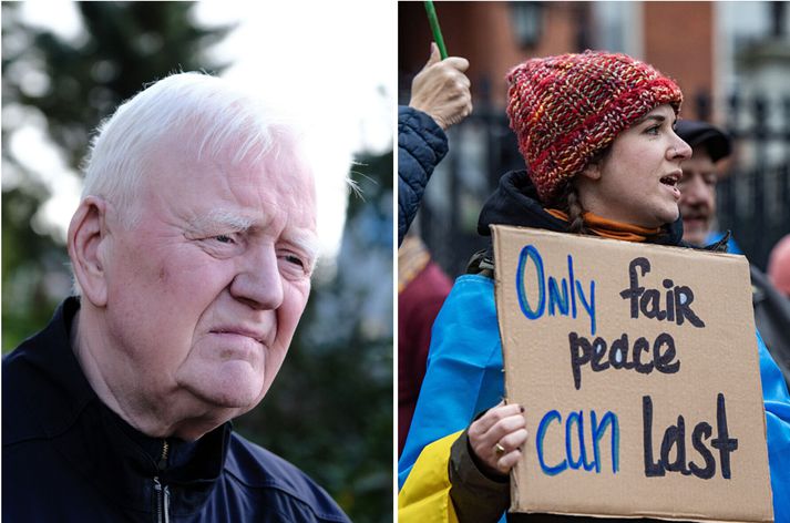 Arnór Sigurjónsson er sérfræðingur í öryggis- og varnarmálum. Myndin til hægri er frá mótmælum í Boston vegna stríðsins í Úkraínu.