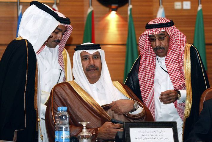 Hamad bin Jassim Utanríkisráðherra Katar á fundi Arababandalagsins í gær.