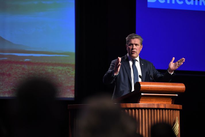 Bjarni Benediktsson á flokksráðsfundi Sjálfstæðisflokksins í dag.