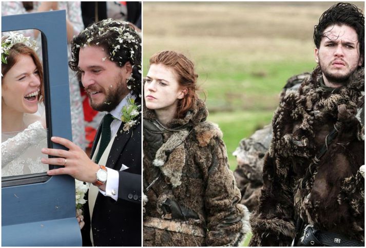 Leikararnir Rose Leslie og Kit Harrington giftu sig á laugardag