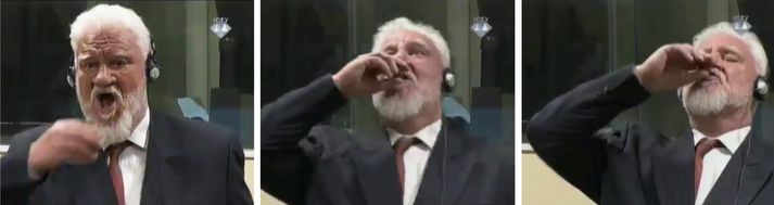 Slobodan Praljak drekkur hér eitrið sem varð honum að bana.