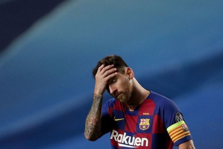 Messi bugaður eftir 8-2 tapið gegn Bayern Munchen.