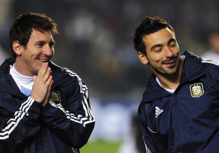 Lavezzi og Messi á góðri stund með Argentínu