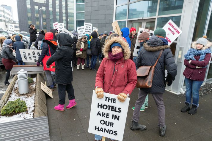 Hótelstarfsmenn í verkfallsaðgerðum.