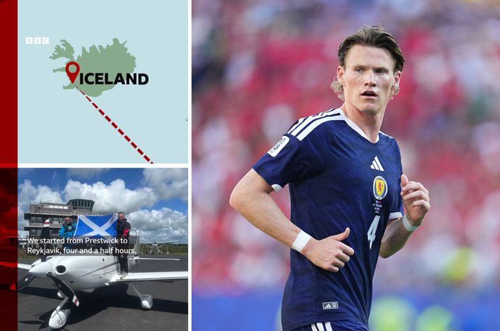 Scott McTominay og félagar eiga greinilega afar dygga stuðningsmenn sem flugu í gegnum Ísland á leið sinni á HM.