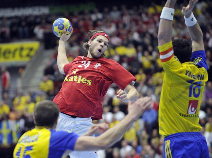 Mikkel Hansen var atkvæðamikill gegn Svíum.