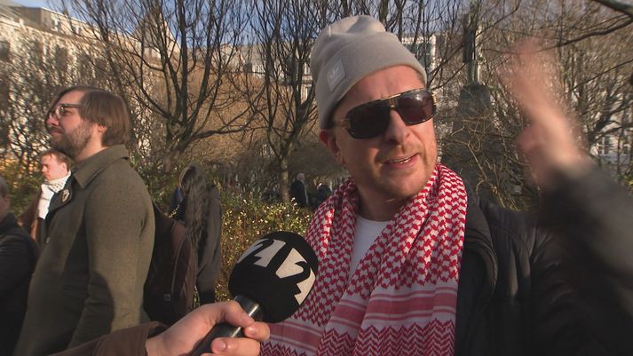 Erpur Eyvindarson á mótmælunum í dag.