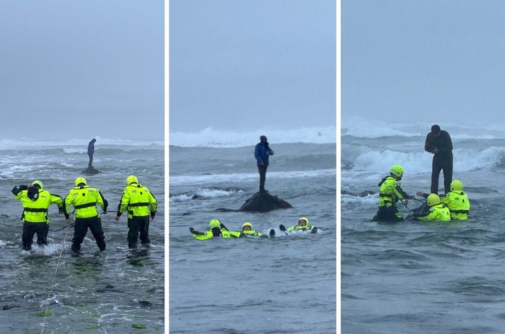 Ferðamaðurinn sóttur á flæðisker.