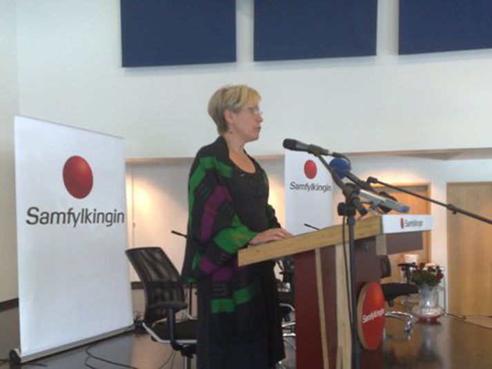 Ingibjörg Sólrún á flokksstjórnarfundinum í Hafnarfirði fyrir hádegi.