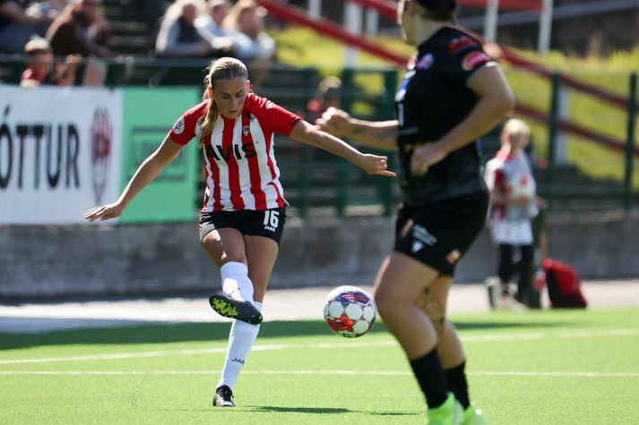 María Eva Eyjólfsdóttir skoraði tvö marka Þróttar gegn Keflavík.
