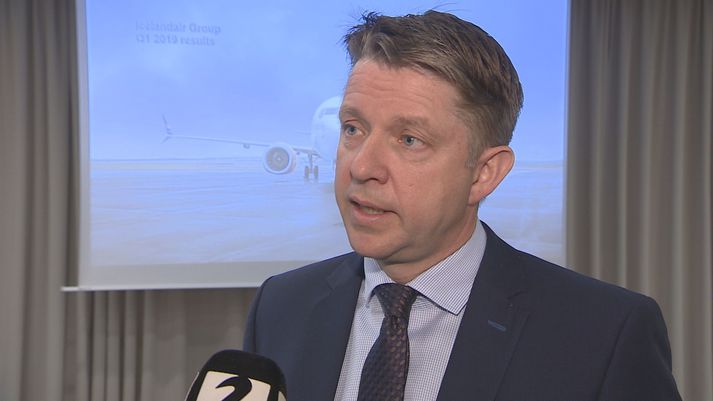 Bogi Nils Bogason, forstjóri Icelandair, í viðtali eftir fjárfestafundinn í morgun þar sem uppgjörið var kynnt.