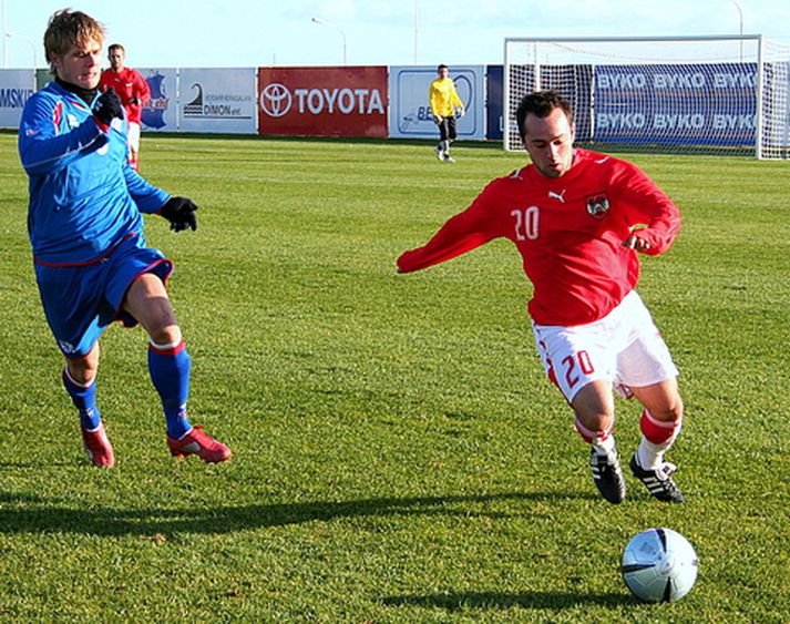 Rúrik Gíslason í leik með U-21 landsliðinu gegn Austurríki.