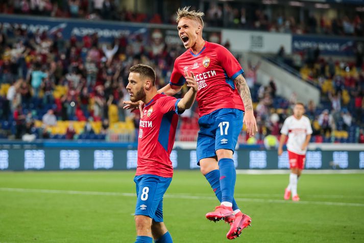 Arnór Sigurðsson lagði upp fyrra mark CSKA Moskvu í dag.