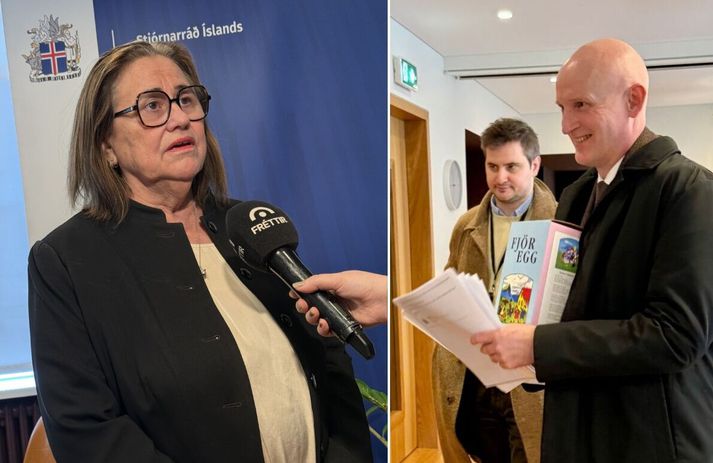 Sú hugmynd kom upp að snjallt gæti verið að kynna öfluga sókn Ingu Sæland í menntamálum með því að gefa samráðherrum páskaegg sem upphaflega voru einungis hugsuð til starfsfólks ráðuneytisins. Eyjólfur Ármannsson er hér kátur með eitt slíkt egg í fanginu.