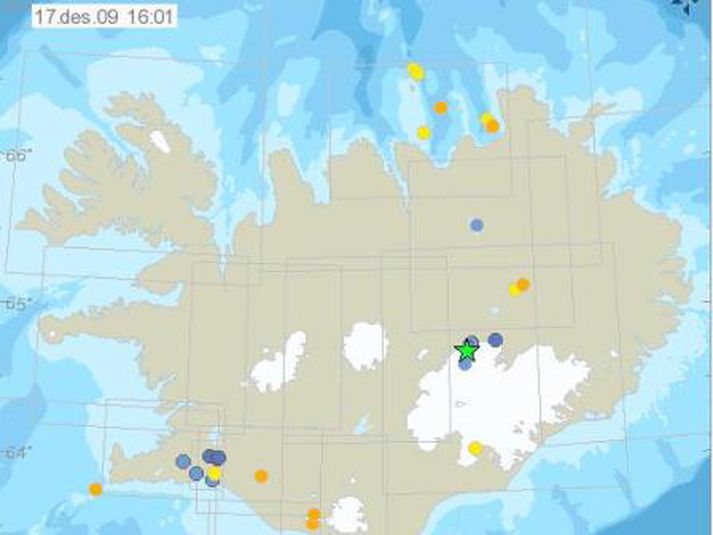 Á heimasíðu veðurstofunnar má sjá kort yfir skjálfta dagsins. Skjálftinn við Kistufell er merktur með stjörnu.