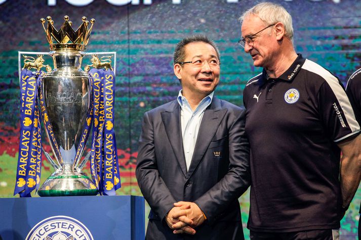 Vichai og Ranieri á góðri stundu.