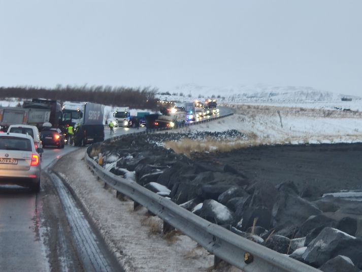 Frá vettvangi slyssins í Kollafirði í dag.