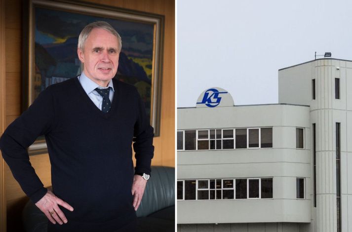 Þórólfur Gíslason, kaupfélagsstjóri KS, við hlið Skagfirðingabúðar á Sauðárkróki.