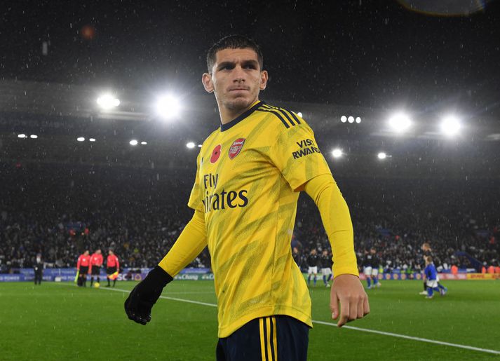 Lucas Torreira í leik Arsenal gegn Leicester á dögunum.