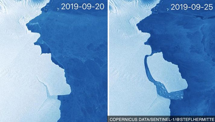 Jakinn, sem kallaður er D28 losnaði frá íshellunni 26. september.