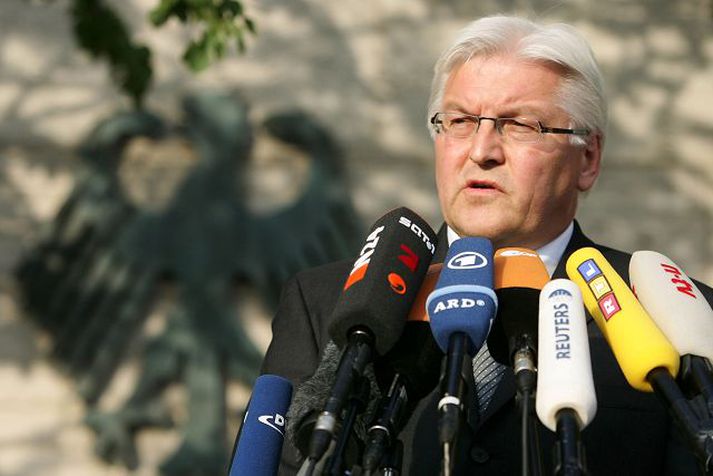 Utanríkisráðherra Þýskalands, Frank-Walter Steinmeier, á blaðamannafundi vegna málsins.
Nordicphotos/afp