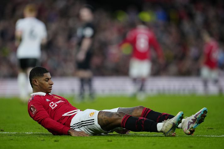 Marcus Rashford meiddist í bikarsigri Manchester United um helgina.