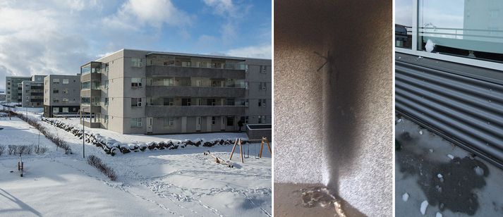 Hér fyrir miðju má sjá spegilinn sem kveikt var í.