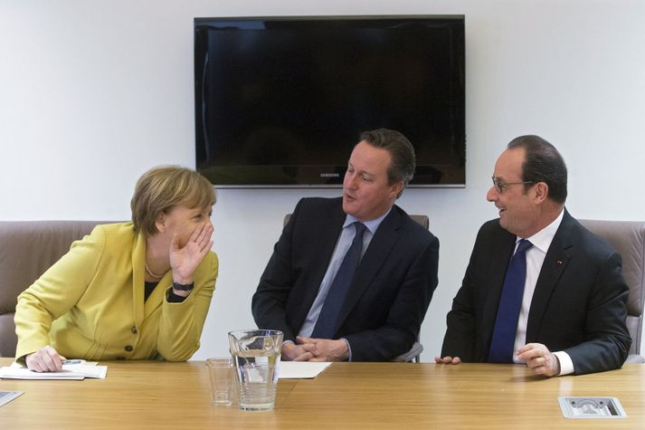 Leiðtogar þriggja Evrópusambandslanda á fundi í Brussel nýverið: Angela Merkel Þýskalandskanslari, David Cameron, forsætisráðherra Bretlands, og FranÇois Hollande, forseti Frakklands. 