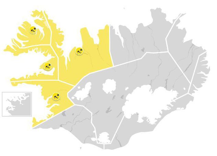 Gular viðvaranir eru á þremur landshlutum frá og með sunnudegi.