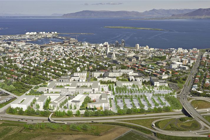 Tölvuteikning af hátæknisjúkrahúsinu við Hringbraut.