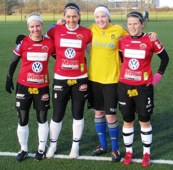 Íslendingarnir sem mættust í leik Bröndby og Kristianstad um helgina.