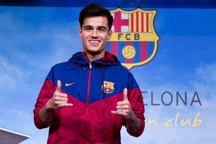 Coutinho var mættur á Camp Nou í gær.