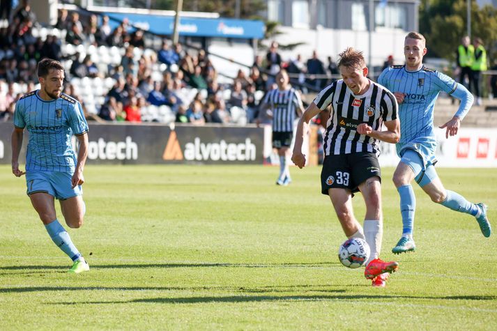 Sigurður Bjartur Hallsson skoraði sitt fyrsta mark í Evrópukeppni á Meistaravöllum í kvöld. 