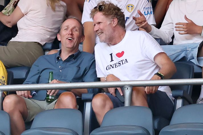 Will Ferrell sést hér í stúkunni á leik Manchester United og Leeds United í Stokkhólmi í gær.