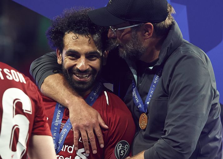 Salah og Klopp á góðri stundu.