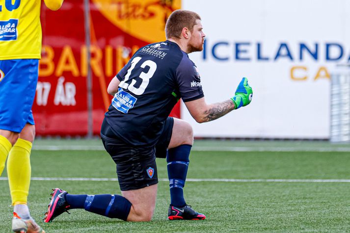 Steinþór Már Auðunsson fagnar í leiknum gegn Stjörnunni sem KA vann, 0-1.