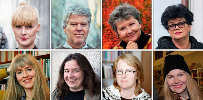 Melkorka Ólafsdóttir, Guðmundur Andri, Guðrún Pétursdóttir, Vigdís Grímsdóttir, Fríða Rún, Auður Jónsdóttir, Soffía Auður og Unnur Jökulsdóttir.