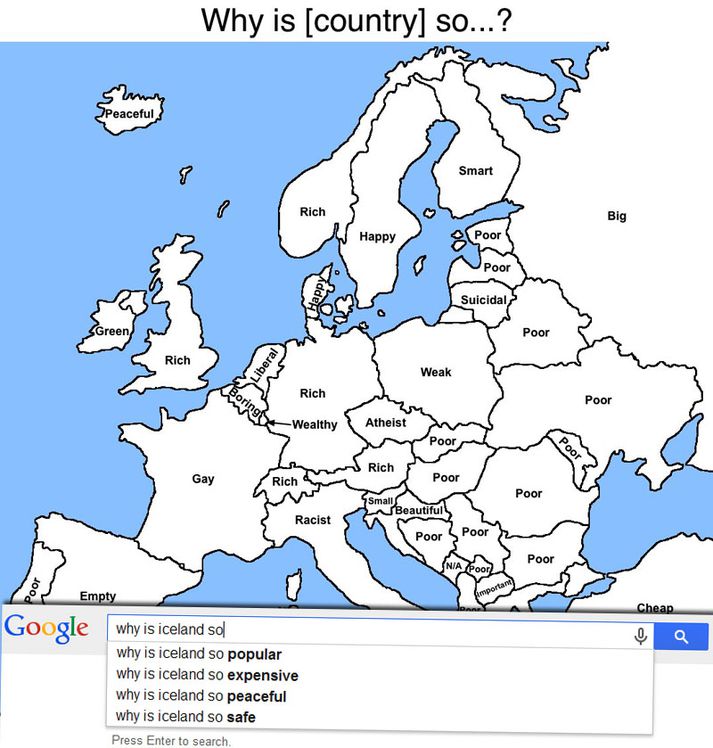 Af hverju er Írland svona grænt og af hverju er Rússland svo stórt? Svörin við því má finna á Google.