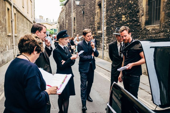 Börkur Sigþórsson ásamt leikurum þáttarins, þeim Shaun Evans, Roger Allam, Dakota Blue Richards og Sean Rigby.