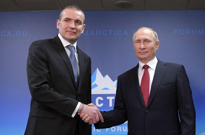 Guðni Th. Jóhannesson og Vladimir Putin á Arctic Forum-ráðstefnunni í Arkhangelsk í Rússlandi í fyrra.