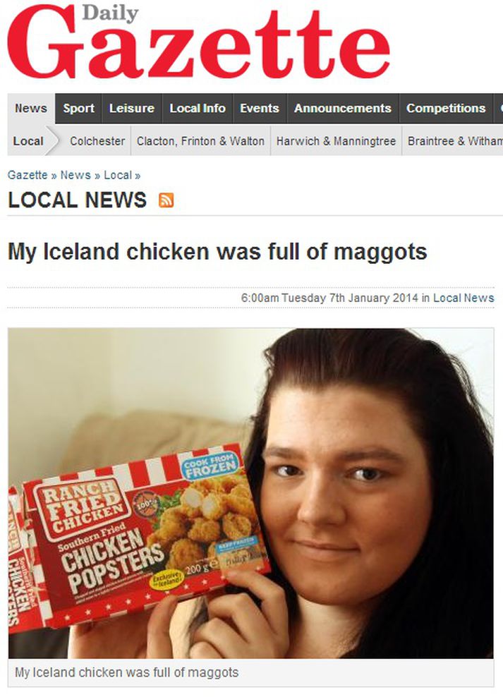 Ormar í kjúklinganöggum frá verslunarkeðjunni Iceland.